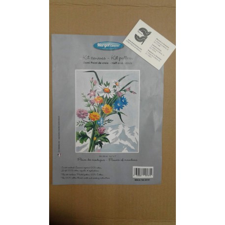 KIT MEDIO PUNTO 25*25 CM'FLOR MONTAÑA'CONTIENE AGUJA E HILOS
