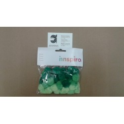 POMPONES ACRILICOS CON TUBO 3 TONOS VERDE 25MM 50 U