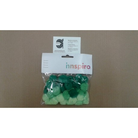 POMPONES ACRILICOS CON TUBO 3 TONOS VERDE 25MM 50 U