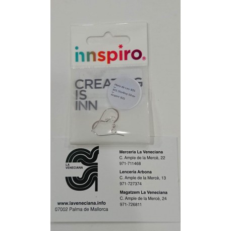 PENDIENTE PLATA DE LEY 925 GANCHO HIPPIE ABIERTO CON BOLA 20*15 MM 2 U.