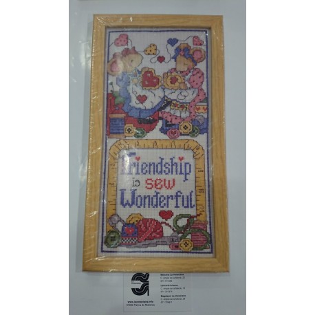 KIT PUNTO DE CRUZ 12*30 CM  SEWING MICE CON MARCO DE MADERA