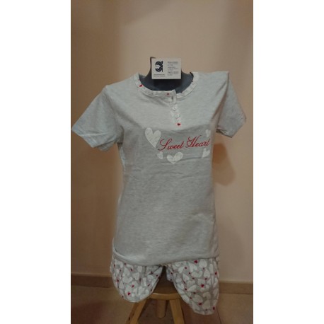 PIJAMA MUJER M/C CORAZONES 98% ALGODON Y 2% POLIESTER