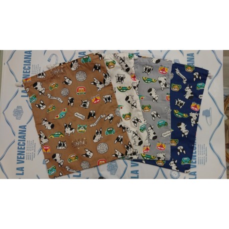 BOLSA MERIENDA PERRITOS 23*29 CM 100% ALGODÓN