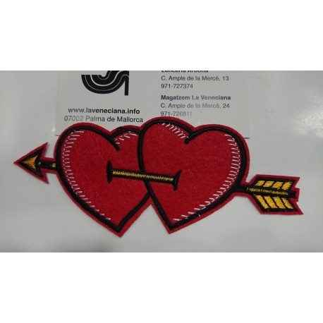APLICACION CORAZONES CON FLECHA APROX. 12*5 CM TERMOADHESIVA