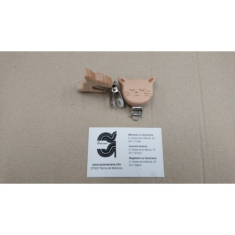 PINZA NIQUEL CON GATO MADERA APROX. 5*3 CM