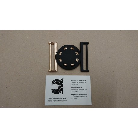 BROCHE METALICO DORADO Y NEGRO CON PASO DE 5 CM