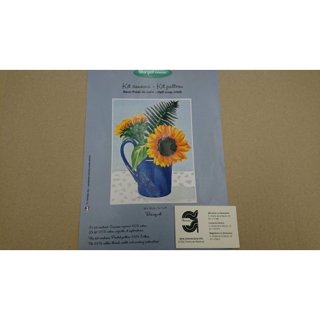 KIT CAÑAMAZO 25*25 BOUQUET GIRASOLES  CONTIENE AGUJA E HILOS