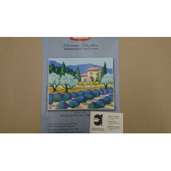 KIT CAÑAMAZO 25*25  CAMPO LAVANDAS CONTIENE AGUJA E HILOS