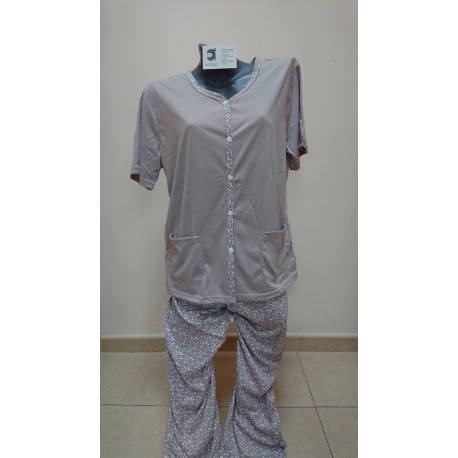PIJAMA MUJER PIERNA LARGA M/C ABIERTO 50% ALG 50% POL