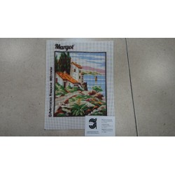 KIT CAÑAMAZO PAISAJE COSTA  25*25   CONTIENE AGUJA E HILOS