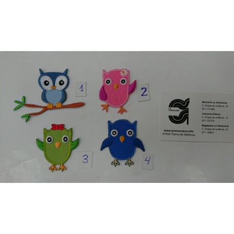 APLICACION BUHOS APROX 4.5 * 5 CM TERMOADHESIVA