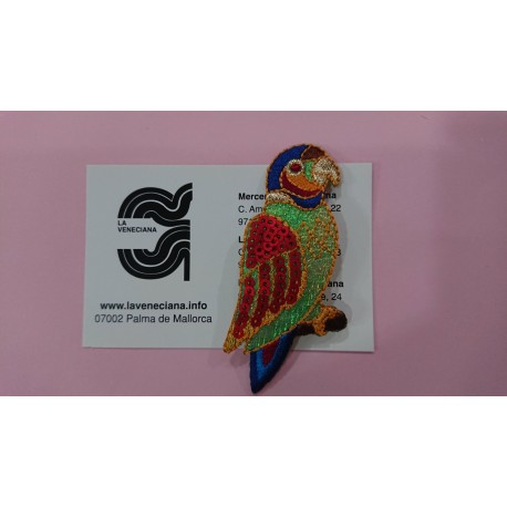 APLICACION LORO LENTEJUELA 7.5*3 CM TERMOADHESIVA