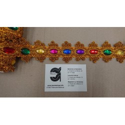 GALON METALIZADO CON PIEDRAS DORADO DE 5 CM